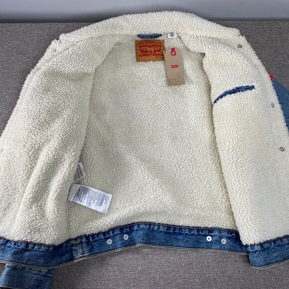 Levi's Type III Sherpa Trucker Denim Jacket Men's Small Blue Coca Cola Logo NWT - Picture 5 of 14